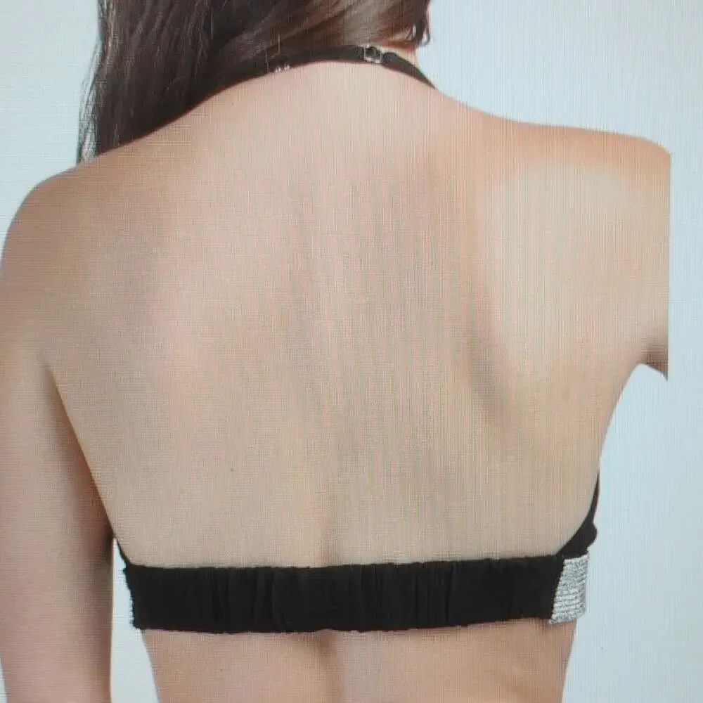 Free People Intimately Rhinestone Halter Bralette Black Adjustable Strap Size S